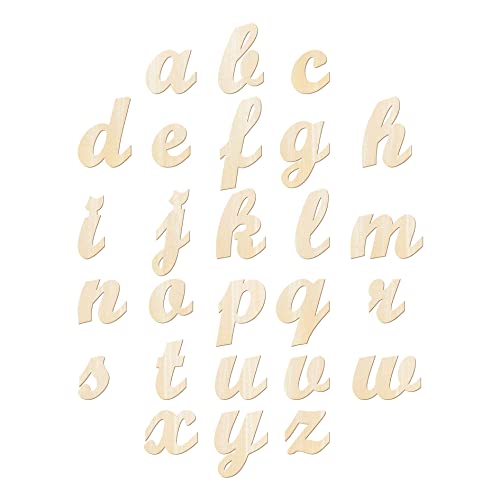 3.7 to 6 Inch 102 Pieces Wood Letters Cursive Lowercase Unfinished Thin Wooden Alpabets a-z for Crafts - WoodArtSupply