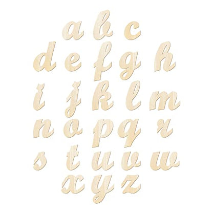 3.7 to 6 Inch 102 Pieces Wood Letters Cursive Lowercase Unfinished Thin Wooden Alpabets a-z for Crafts - WoodArtSupply