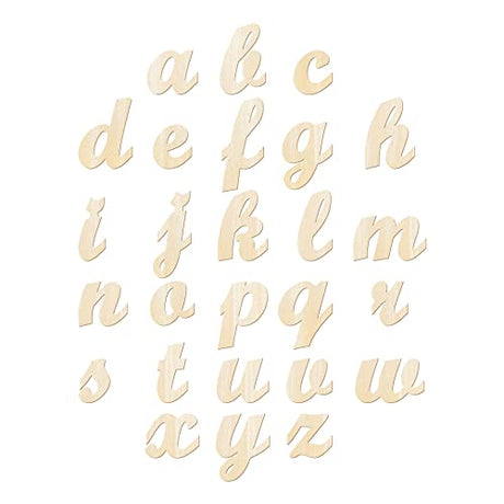 3.7 to 6 Inch 102 Pieces Wood Letters Cursive Lowercase Unfinished Thin Wooden Alpabets a-z for Crafts Cregugua