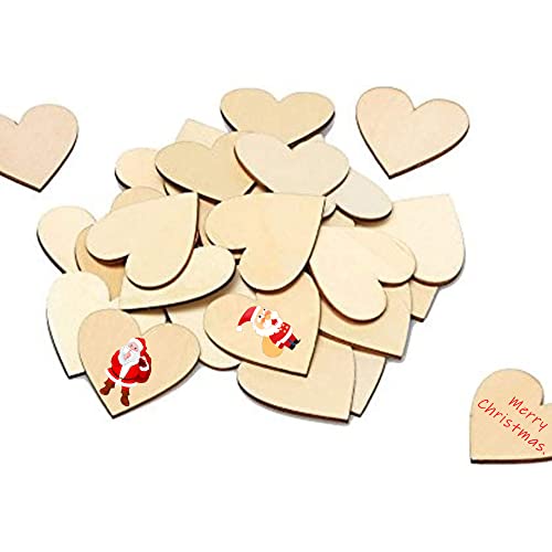 Unfinished Wooden Hearts for Crafts, 100 Pcs 2 inch Blank Unfinished Wood Craft Kit with DIY Craft Pieces for Wedding Ornaments Christmas Party