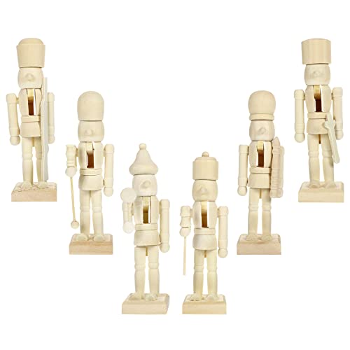 PRETYZOOM 6pcs Unfinished Wooden Christmas Nutcracker Unpainted Blank Nutcracker Soldier Figures Wooden Christmas Table Centerpieces Decorations PRETYZOOM