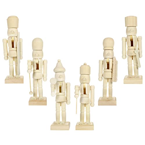 PRETYZOOM 6pcs Unfinished Wooden Christmas Nutcracker Unpainted Blank Nutcracker Soldier Figures Wooden Christmas Table Centerpieces Decorations