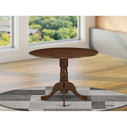 East West Furniture DLT-AWA-TP Dublin Dining Room Table - a Round Solid Wood Table Top with Dropleaf & Pedestal Base, 42x42 Inch, Walnut East West Furniture