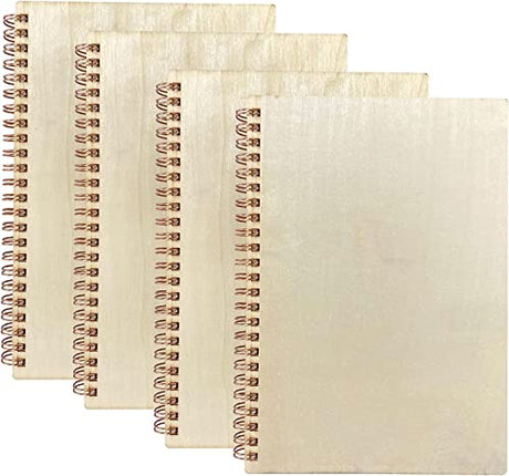4 Pieces B6 Wooden Cover Sketchbook 80 Blank Pages Jounal Notebook 7 x 5 in Blank Spiral Notebook for Crafts Cregugua