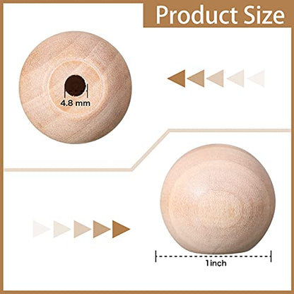 Jetec 30 Pcs Unfinished Wood Ball Knobs Pulls Handles Round Wood Knobs Cabinet Doors Unfinished Wooden Ball Knobs for Kitchen Cabinet Knobs Drawer