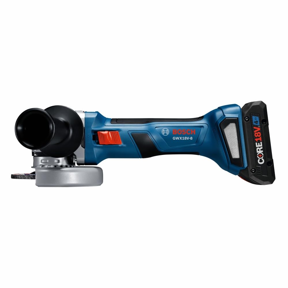 BOSCH GWX18V-8B15 18V X-LOCK Brushless 4-1/2 In. Angle Grinder Kit with (1) CORE18V® 4 Ah Advanced Power Battery, Blue - WoodArtSupply