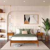 Bme Dinkee Solid Wood Queen Bed Frame - Modern Minimalist Design with Wood Slat Support Bme