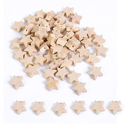 100Pcs Natural Wood Beads Star Shape Unfinished Wooden Loose Beads Spacer Beads with Hole for Crafts DIY Jewelry Making, 20MM