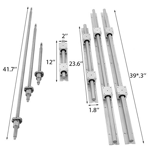 Happybuy Linear Rail, Ballscrew x 3, RM1605-350mm 650mm 1050mm x 2 Linear Rail Support, 12 CNC Kit Linear Shaft Optical Axis - WoodArtSupply