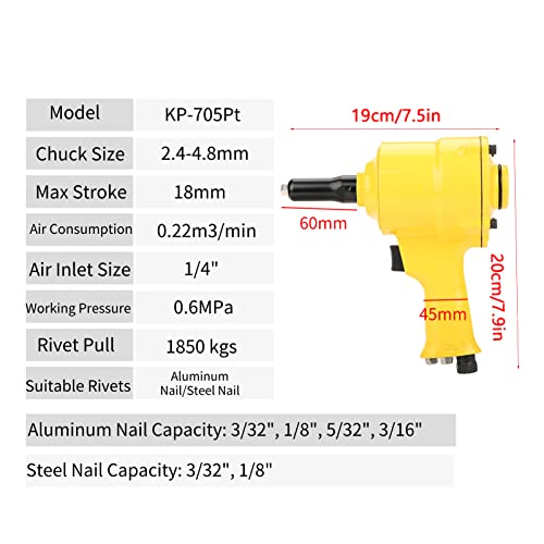Acogedor Air Rivet Gun, Pneumatic Riveter, Pistol Grip Rivet Gun, Air Powered Riveting Tool, 2.4/3.2/4/4.8mm Acogedor