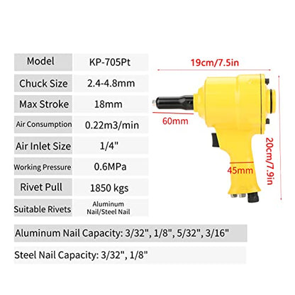 Acogedor Air Rivet Gun, Pneumatic Riveter, Pistol Grip Rivet Gun, Air Powered Riveting Tool, 2.4/3.2/4/4.8mm - WoodArtSupply