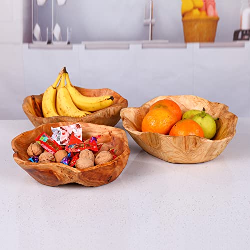 BIGPIPI Wooden Bowl for Decor, Natural Shape Solid Wood Carved Fruit Bowl, Decorative Wooden Bowl for Table Centerpiece Office Home Decor, - WoodArtSupply