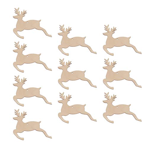 SUPVOX Wooden Chip Unfinished Wood Ornaments DIY Accessories Wood Cutouts Christmas Reindeer Wood Patches Home Bar Wedding Party 10pcs SUPVOX