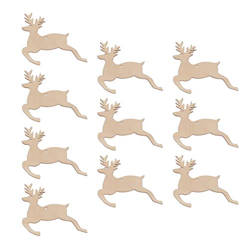 SUPVOX Wooden Chip Unfinished Wood Ornaments DIY Accessories Wood Cutouts Christmas Reindeer Wood Patches Home Bar Wedding Party 10pcs