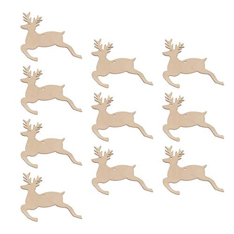 SUPVOX Wooden Chip Unfinished Wood Ornaments DIY Accessories Wood Cutouts Christmas Reindeer Wood Patches Home Bar Wedding Party 10pcs SUPVOX