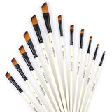 GETHPEN Angular Paint Brushes Nylon Hair Angled Watercolor Pait Brush Set for Acrylics Watercolors Gouache Inks Oil and Tempera(12pcs Pearl White GETHPEN