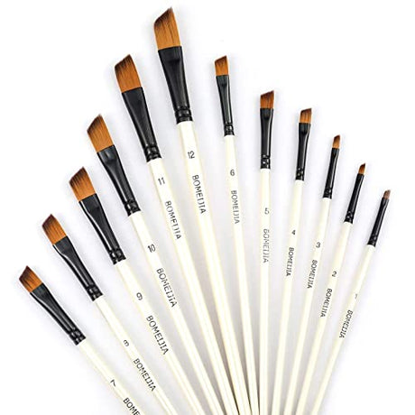 GETHPEN Angular Paint Brushes Nylon Hair Angled Watercolor Pait Brush Set for Acrylics Watercolors Gouache Inks Oil and Tempera(12pcs Pearl White GETHPEN