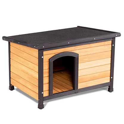 Tangkula Wooden Dog House Outdoor Indoor, Medium Pet Shelter Log Cabin Feeding Station with Opening Hinged Roof, Adjustable Foot, Weatherproof Big - WoodArtSupply