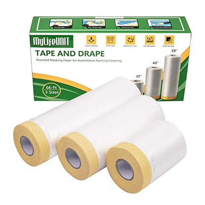 MyLifeUNIT Tape and Drape, Assorted Masking Paper for Automotive Painting Covering (66-Feet, 3 Sizes) - WoodArtSupply