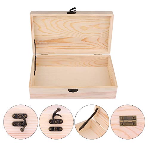 dedoot Unfinished Wooden Box with Hinged Lid 9.7x5.5x2.7 Inch Rectangle Keepsake Box Clasp Wood Box, Storage Box Wooden Gift Boxes for DIY Crafts, dedoot
