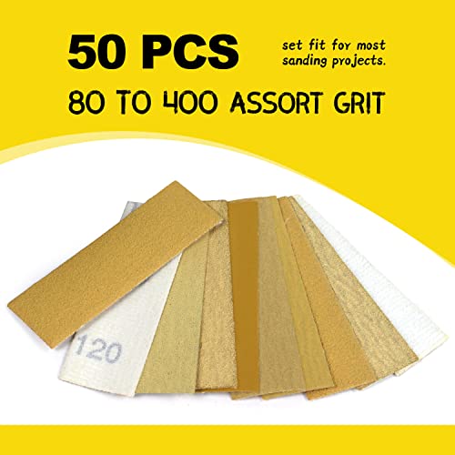 POLIWELL Micro Sander Kit 3.5” x 1” Mini Sander for Small Projects, Detail Handle Sanding Tools + Sandpaper 80 120 180 240 400 Grit for DIY Crafts POLIWELL