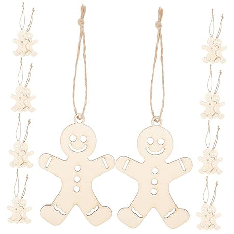 NOLITOY 300 Pcs Wooden Gingerbread Man Hanging Ornament Gingerbread Craft Christmas Gingerbread Ornament Unfinished Wood Shapes Gingerbread Man NOLITOY