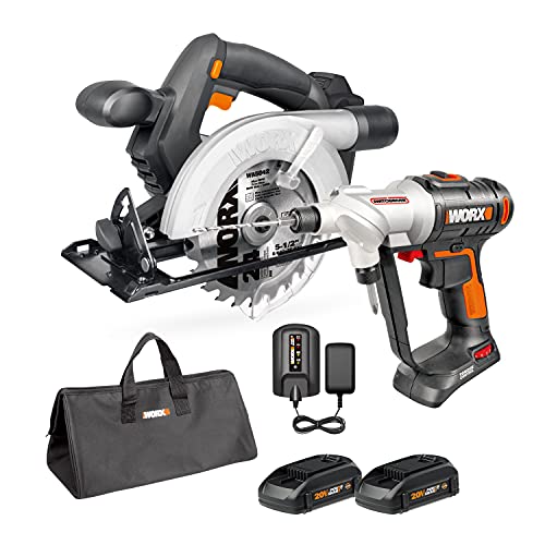 WORX 20V Cordless Switchdriver+Circular Saw WX957L 2-in-1 Drill & Driver and electric saw, Power Tool Combo Kit 2 * 2.0Ah Batteries & Charger - WoodArtSupply