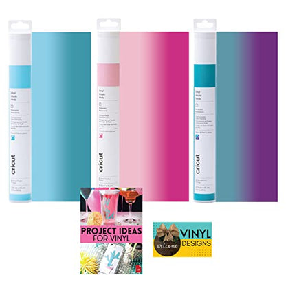 Cricut Color Changing Permanent Vinyl Roll Bundle - 3 Cold Activated Color Change Adhesive Vinyl Rolls, Sensitive to Temperature Vinyl for DIY Craft - WoodArtSupply