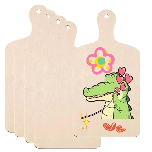 5 Pack Unfinished Wood Cutting Board 11.8"L x 6.3"W, 2.5mm Wooden Paddle Cheese Bread Board Set Chopping Board Serving Tray for Craft Phinicco