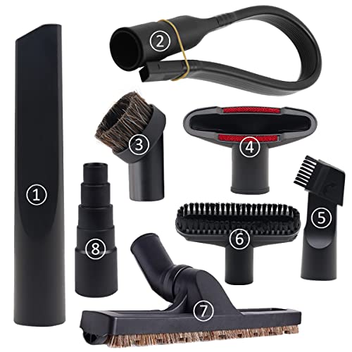 MZY LLC Set of 8 Vacuum Attachments for Shop Vac Accessories 1 7/8" to 1" Vacuum Hose Adapter 1 1/4" Vacuum Floor Brush 1 1/4" Vacuum Brush Flexible MZY LLC