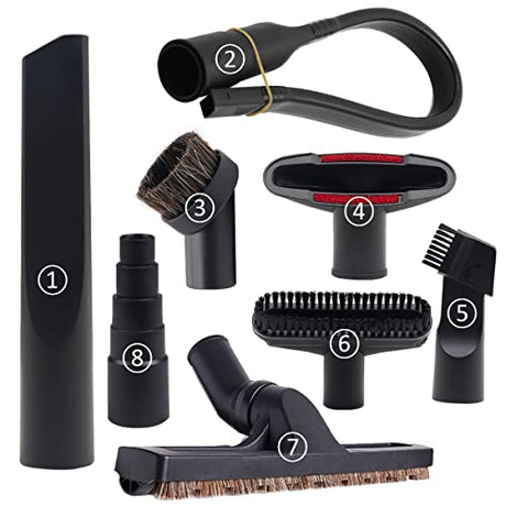 MZY LLC Set of 8 Vacuum Attachments for Shop Vac Accessories 1 7/8" to 1" Vacuum Hose Adapter 1 1/4" Vacuum Floor Brush 1 1/4" Vacuum Brush Flexible MZY LLC