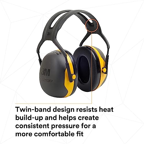 3M Peltor X2A Over-the-Head Ear Muffs, Noise Protection, NRR 24 dB, Construction, Manufacturing, Maintenance, Automotive, Woodworking,Yellow 3M Personal Protective Equipment
