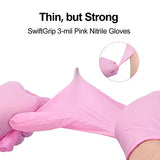 SwiftGrip Pink Nitrile Exam Gloves, 3-mil, XL, 100-ct Box, Powder-Free, Latex-Free, Medical Grade Gloves for Cleaning & Esthetician SwiftGrip