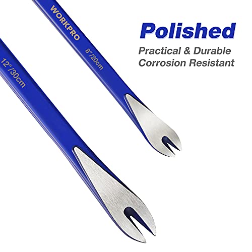 WORKPRO 2-Piece Nail Puller Set, 12” Pry Bar, 8” Mini Crowbar, Cats Paw Nail Remover, Claw Bar, for Kitchen Remodel, Prying Apart Baseboard, WORKPRO