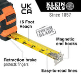 Klein Tools 9225 Tape Measure, Heavy-Duty Measuring Tape with 25-Foot Double-Hook Double-Sided Nylon Reinforced Blade, with Metal Belt Clip Klein Tools