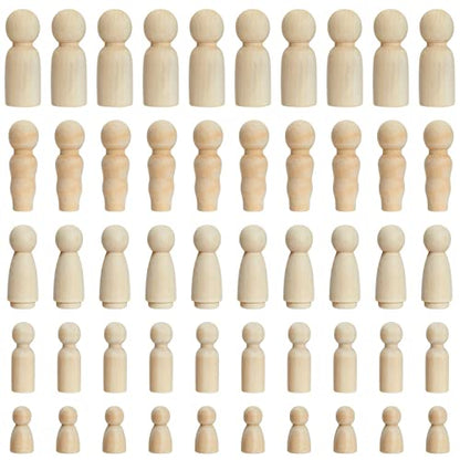 Juvale Set of 50 Unfinished Wood Peg Dolls Family, Wooden People for Crafts, Dollhouse Figures (5 Sizes) - WoodArtSupply