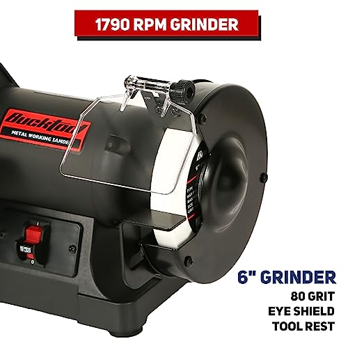 Bucktool Low Speed Bench Belt Grinder Combo, 2.1A 1x30 inch Belt & 6 inch Grinder, 1/3 HP Low Speed Bench Belt Disc Sander Combo for Knife Making, Bucktool