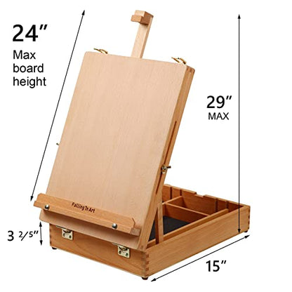 Falling in Art Wooden Tabletop Easel, Solid Wood Sketchbox Desktop Easel for Painting, Portable Art Drawing Easel for Beginners and Professionals - WoodArtSupply