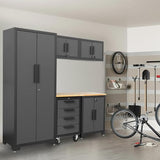Torin AGP0112B Garage Cabinet Storage System with Lockers,Shelves and Wood Workbench, 76.8" L×18.5" W×75.79" H, Black/Grey Torin