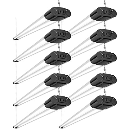 Bbounder 10 Pack Linkable LED Utility Shop Light, 4400 LM, 6500K Cool Daylight, 4 FT, 48 Inch Integrated Fixture for Garage, 40W Equivalent 250W, - WoodArtSupply