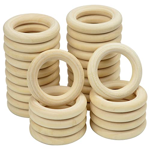 Wooden Rings for Crafts 30 PCS 55 mm Unfinished Wood Ring for Macrame Solid Natural Wood Rings for DIY Craft Pendant Connectors Jewelry Making Fantasyon