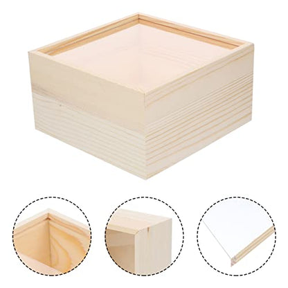 Milisten Wooden Unfinished Box Wooden Box with Clear Slide Top Wood Gift Box Soap Box Vintage Jewelry Boxes Treasure Chest Craft Shadow Boxes for DIY