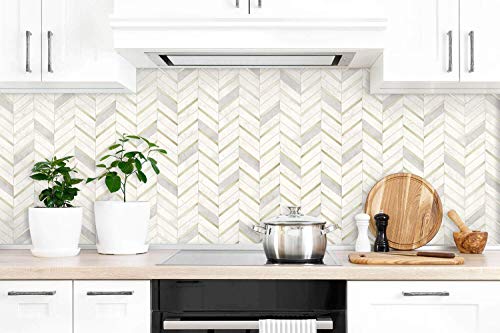 NextWall Chevron Faux Marble Tile Peel and Stick Wallpaper (Metallic Gold & Pearl Gray) NextWall