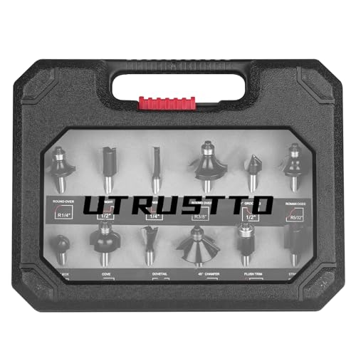 UTRUSTTO 1/4" Router Bit Set 12 Pieces, Tungsten Carbide Router Bits 1/4 Inch Shank, for Professional and Beginners Carpenter UTRUSTTO