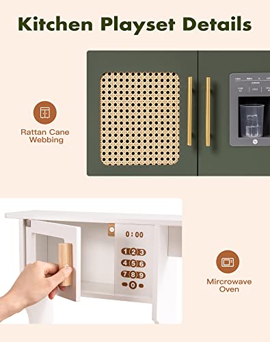 ROBOTIME Play Kitchen with Pretend Ice Cube Dispenser for Toddler, Wooden Kids Kitchen Play Set, Toy Kitchen Set for Kids Age 3 4 5 6 7 (Vintage ROBOTIME