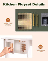 ROBOTIME Play Kitchen with Pretend Ice Cube Dispenser for Toddler, Wooden Kids Kitchen Play Set, Toy Kitchen Set for Kids Age 3 4 5 6 7 (Vintage ROBOTIME