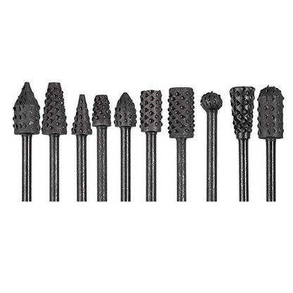 Eyech 10pc 1/8''(3mm) Shank Carbon Steel Rotary Burr Rasp Set Wood Carving File Rasp Drill Bits for DIY Woodworking Wood Carving Polishing Grinding