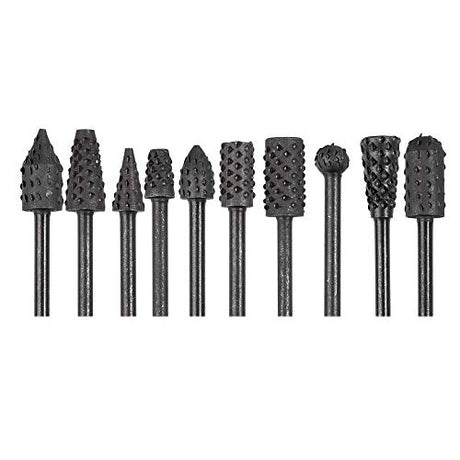 Eyech 10pc 1/8''(3mm) Shank Carbon Steel Rotary Burr Rasp Set Wood Carving File Rasp Drill Bits for DIY Woodworking Wood Carving Polishing Grinding Eyech
