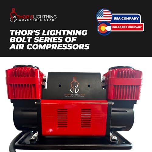 Thor's Lightning Bolt Portable 12v True Dual Air Compressor 10.6 CFM with Digital Pressure Gauge, Single-Tire Inflator/Deflator Air Gun Thor's Lightning Air Systems