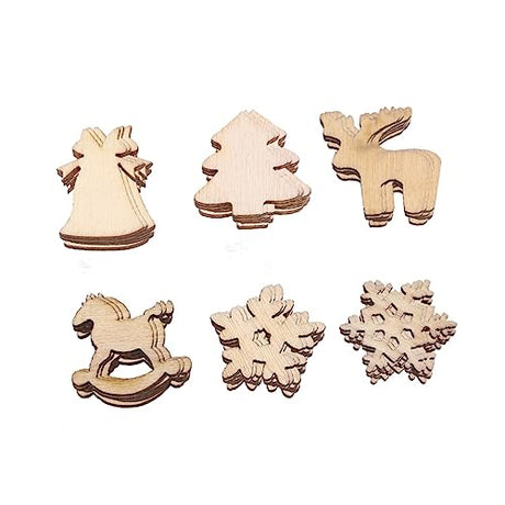 TEHAUX 100pcs Christmas Trees Xmas Tree DIY Crafts Wood Ornament House Decorations for Home Christmas Decor Unfinished Wooden Cutouts DIY Painting TEHAUX